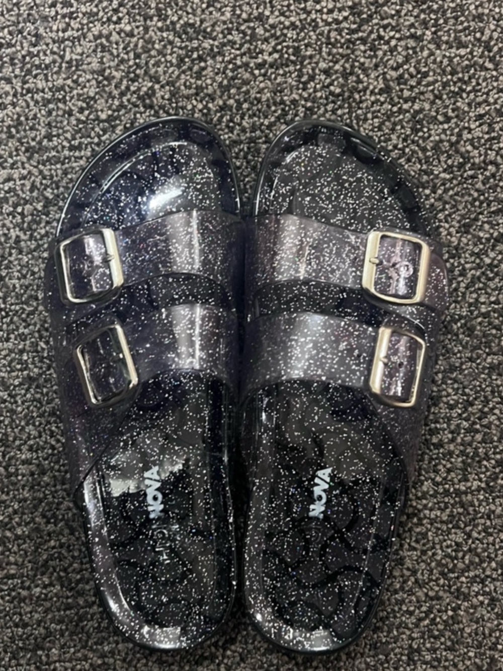 Fashion Nova Black Glitter Jelly Slide Sandals